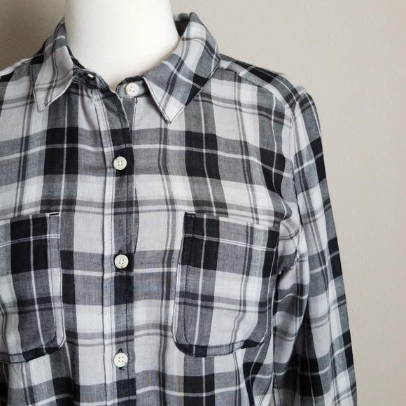 Black & grey plaid button down with elbow patches - Picture 3 of 7